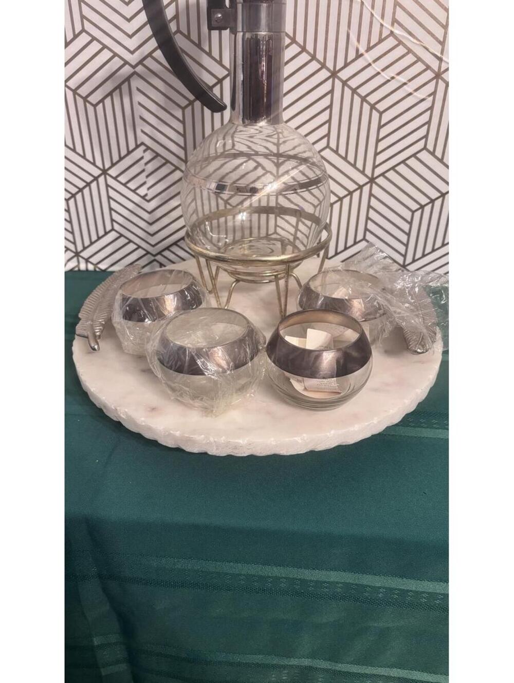 Vintage Dorothy C.Thorpe Sterling SilverOverlay Crystal Decanter & 4 Goblets Set - Picture 3 of 9
